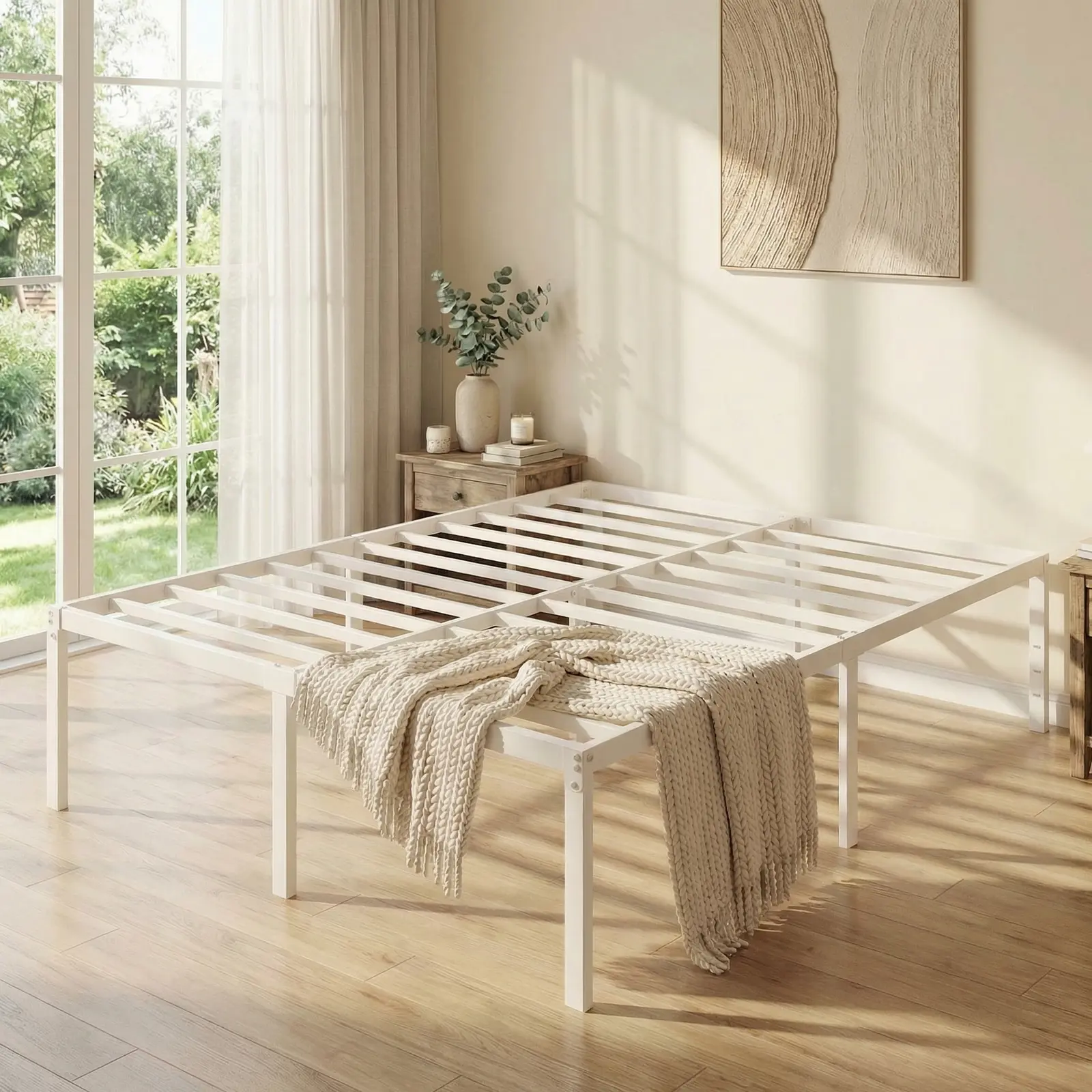 HOOMIC 12/14/18 Inch High Twin/Full/Queen/King Bed Frame, Metal Platform with Storage Space , No Box Spring Required, Easy Assembly, White/Black
