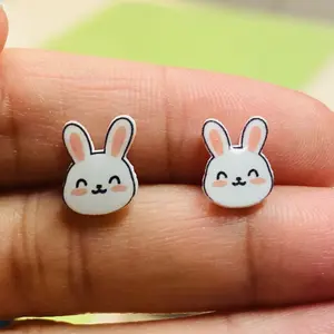 Handmade BUNNY stud earrings. Handmade. Hypoallergenic. Perfect for kids and adult