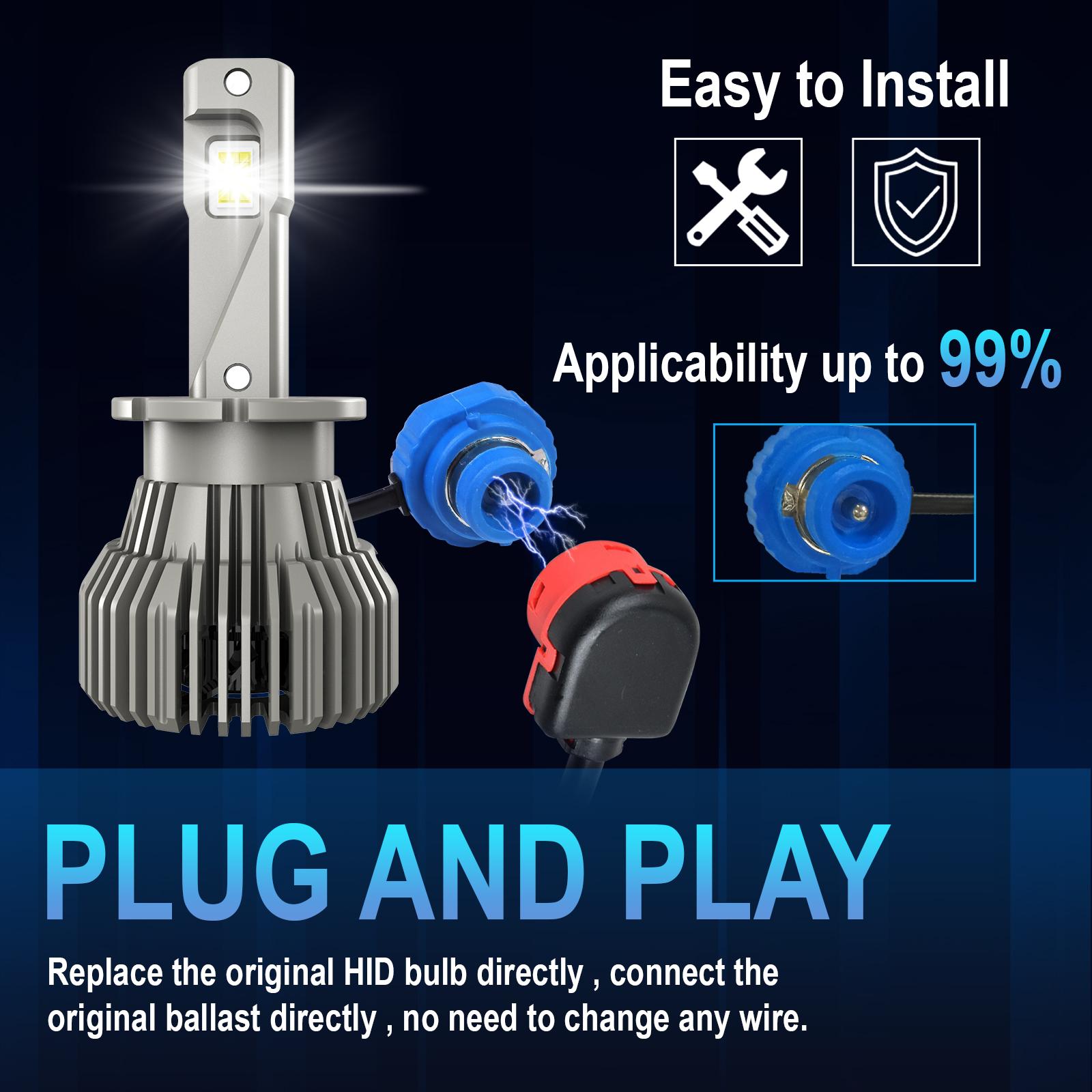 D4S D2R LED Headlight Bulbs High Low Beam Conversion Kit HID TO LED White