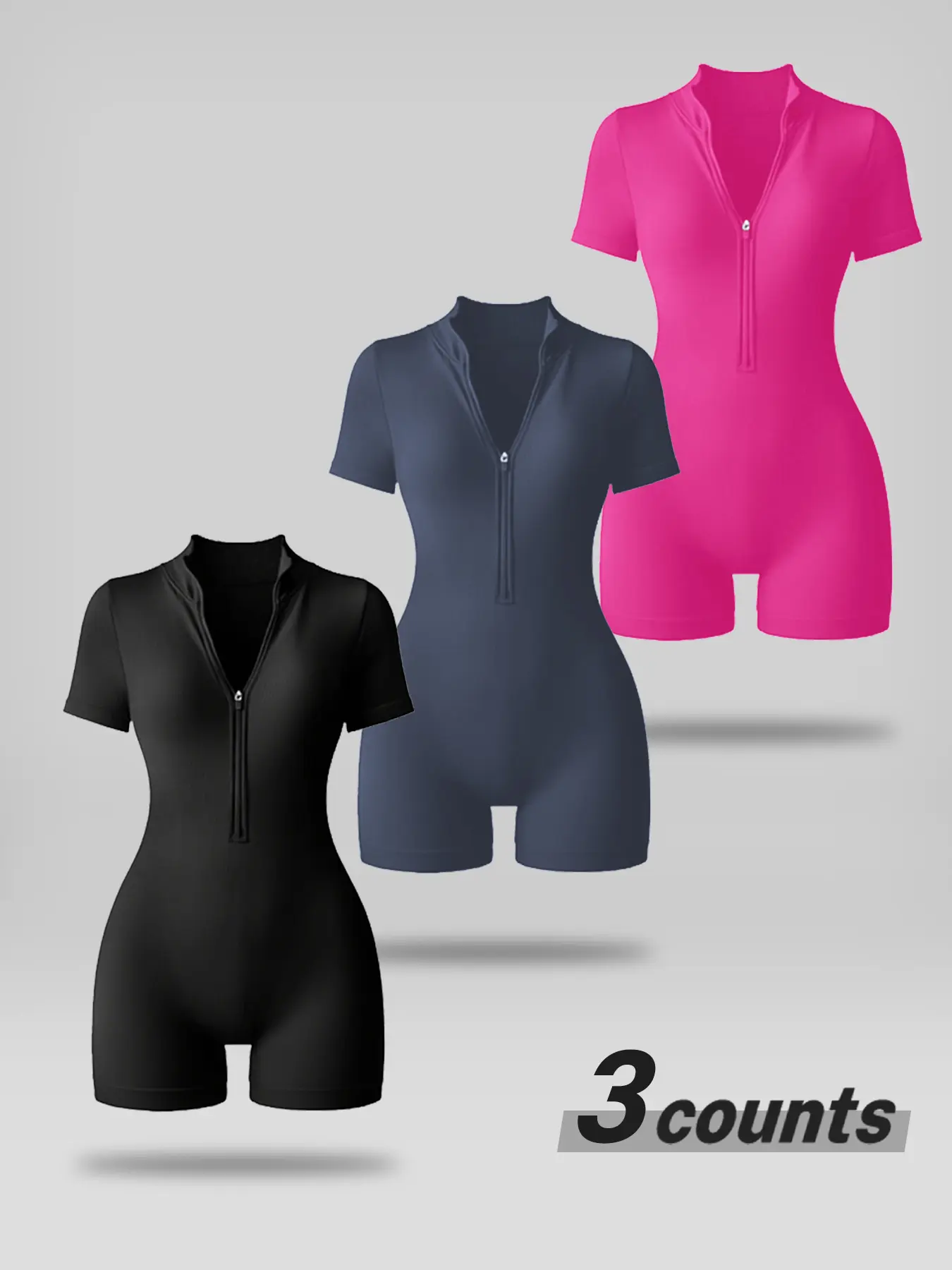 Women's Summervibes Zip Up Romper, High Elasticity Waist Shaping Bodysuit, Yoga and Fitness Bodysuit, Womens Romper, V-neck Zipper, Comfortable Soft and Breathable, Suitable for Yoga and Fitness, Shaping and Compression Shorts Set Outdoor Fun