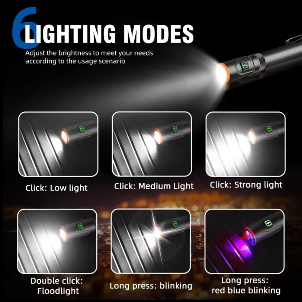 2 PCS USB Rechargeable Lithium Ion Battery Pen Flashlight with Clip, Pocket-Friendly Mini Inspection Light for Outdoor Activities, 1.5-3 Hours Runtime, Multiple Modes