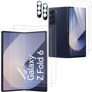 T Tersely 6 in 1 Protective Screen Protector for Samsung Galaxy Z Fold 6 5G (2024), 2 Pack Front Tempered Glass Screen Protector + 2 Pack Inside TPU Screen Protector+2 Pack Camera Lens Protector Accessories