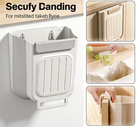 Foldable Kitchen Trash Can – Space-Saving Hanging Garbage Organizer, 1 Count, White/Gray, 27.5x25x4cm, Durable PP Material, Easy Install, Versatile Use for Home & Travel