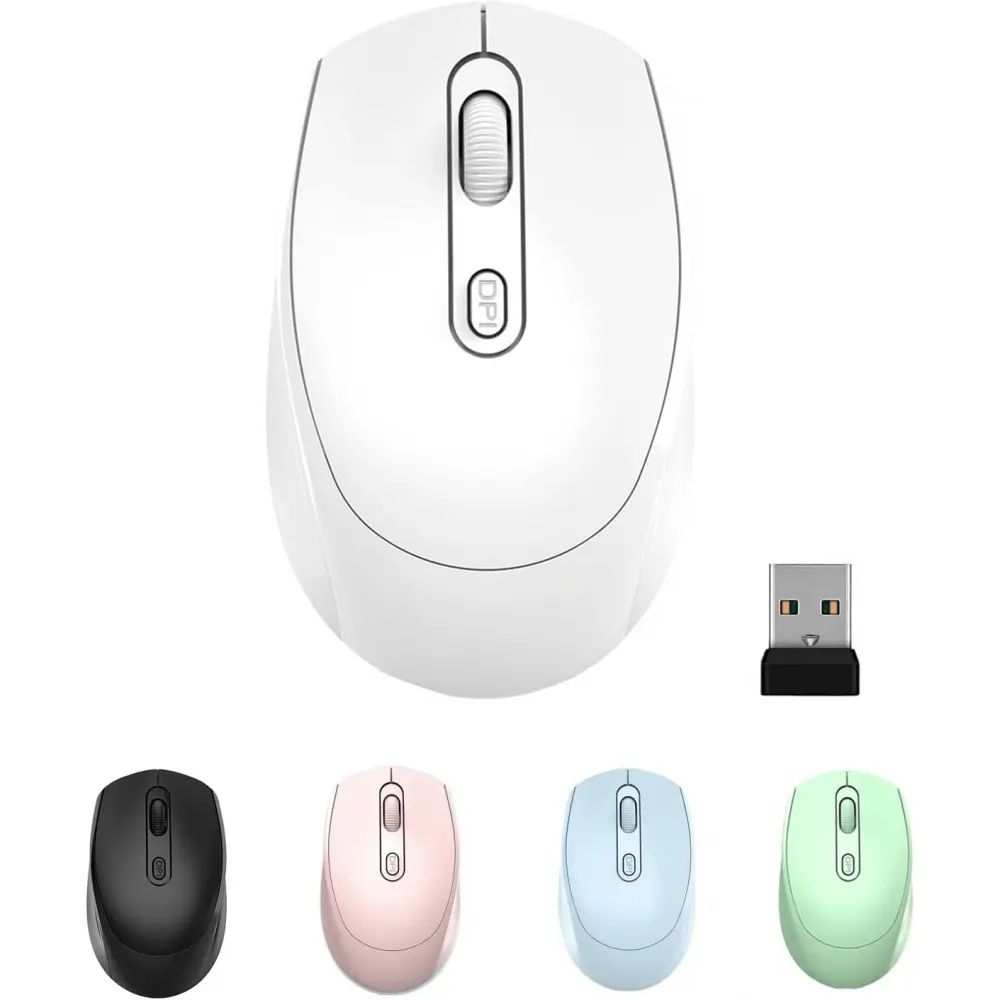 2.4G Wireless Silent Click Mouse with USB Nano Receiver - Desktop Mouse for Laptop, Chromebook, PC, Mac, Windows, School Work (White)