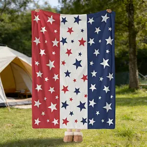 Striped Star Print Blanket, Soft Flannel, Breathable Warm Cozy, Sofa Bedroom Pet Use, Multiple Sizes Available, Gift Idea