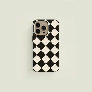 Diamond Checkered Black & Cream Premium Film 2 in 1 Phone Case - Durable, Shock Absorbing and Stylish Protection - Suitable for IPhone 17,16, 15, 14, 13, 12, 11, Plus, Pro, Pro Max and Samsung, Perfect Birthday Gift for Friends.