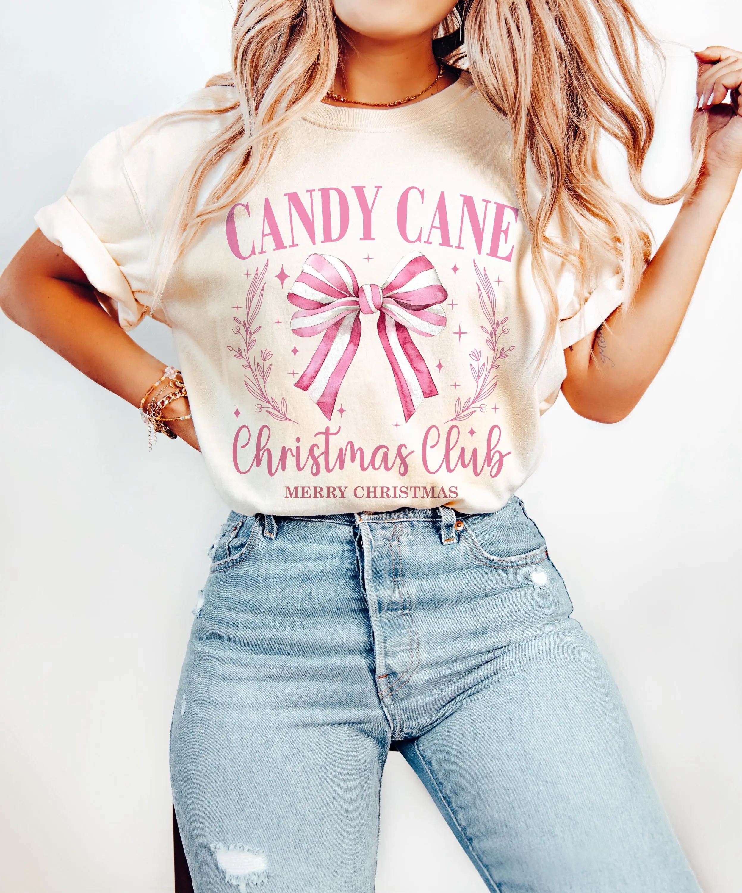 Pink Candy Cane Christmas Club T-Shirt, Christmas Lover Gift