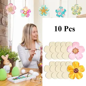 10 Pcs Large Size 7" Wooden Spring Ornaments to Paint, Flower Wooden DIY Blank Unfinished Round Wood Discs Ornament for Crafts Hanging Decorations party  supplies