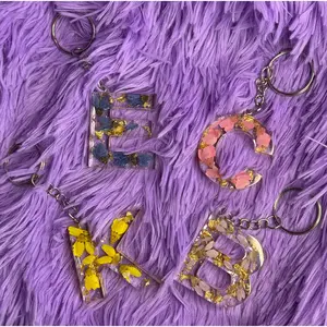 Floral Letter KeyChain-Gold, Silver, or Rose Gold Flakes.