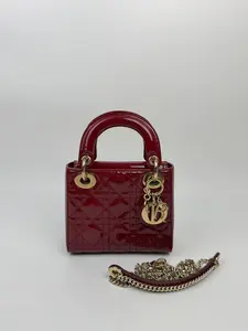 Pre-owned Dior patent Crossbody Bags Christian Cannage Mini Lady Red