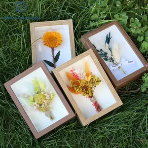 5 in Wooden Hand-Crafted Minimalist Preserved Flower Photo Frame, Ins-Style Home Decor, Home Supplies Gift Item