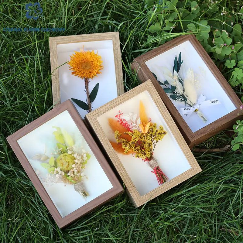 5-Inch Handmade Minimalist Modern Preserved Flower Photo Frame, Ins-Style Desk Home Decor, Room Accessory, Home Supplies Gift Item
