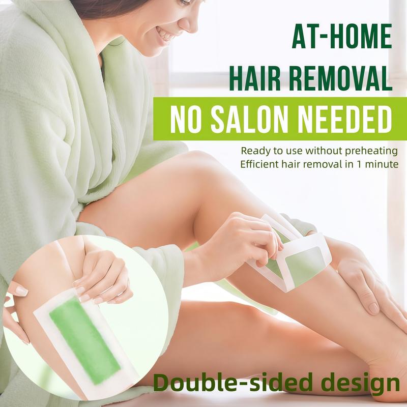 10PCS Wax Strips for Hair Removal, 1-Minute Hair Removal Waxing Kit for Women, Double-Sided Design Wax Strip for Face Arms Legs Chest Back Bikini/Brazilian Full Body Waxing Strips & 2 Oil Wipes - Easy to Use