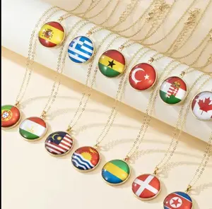 National Country Flag Design Glass Dome Cabochon Pendant Necklace with Flag-inspired Design