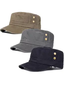 3 Pieces Cadet Army Caps for Men Military Style Hat for Flat Top Caps Adjustable Cotton Hat Unisex