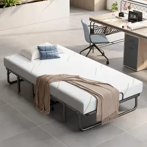 Foldable single bed, high-quality gel memory foam (thickened foam, reinforced support), thickened metal frame, easy storage and transportation Mattress Futon