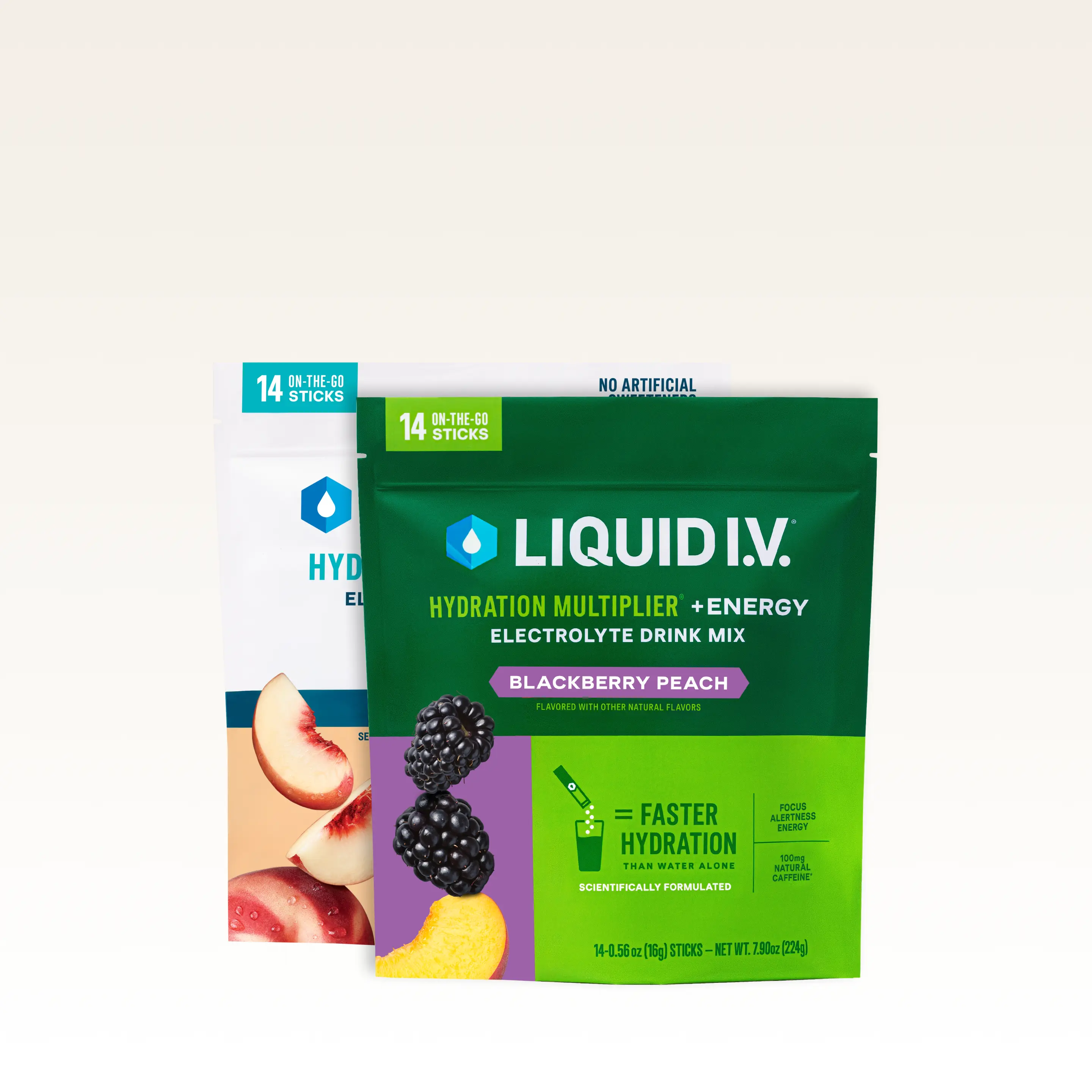 Liquid I.V. Hydration Multiplier Sugar-Free + Hydration Multiplier +Energy - Get Peachy Bundle - Hydration Powder Packets | Electrolyte Powder Drink Mix | Convenient Single-Serving Sticks | 8 Vitamins & Nutrients | 2 Pack (28 Servings)