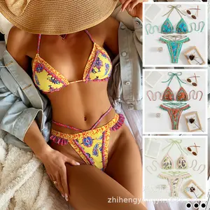 Yellow Tie-Strap Bikini - Form-Fitting Three-Piece Swimwear