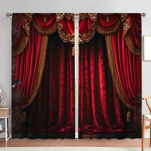 Stage Print Door Curtain, 1 Set Romantic Stage Print Door Curtain, Home Decor for Living Room Bedroom, Room Divider Curtain, Home Decoration Curtain