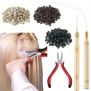 Hair Extension Remove Pliers Pulling Hook 600 PCS Micro Silicone Rings Bead Device Tool Kits for Tinsel and Feather Hair Extensions or Removal Hair Styling Tools Accessories