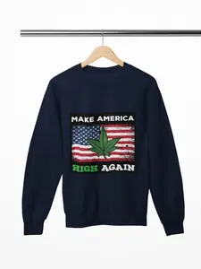 Men's Classic Knit Spandex Yarn Tops - Funny Make America High Again Sweatshirt - Trendy USA Flag Cannabis Leaf Pullover, 420 Inspired Casual Streetwear Crewneck Gift for Adults