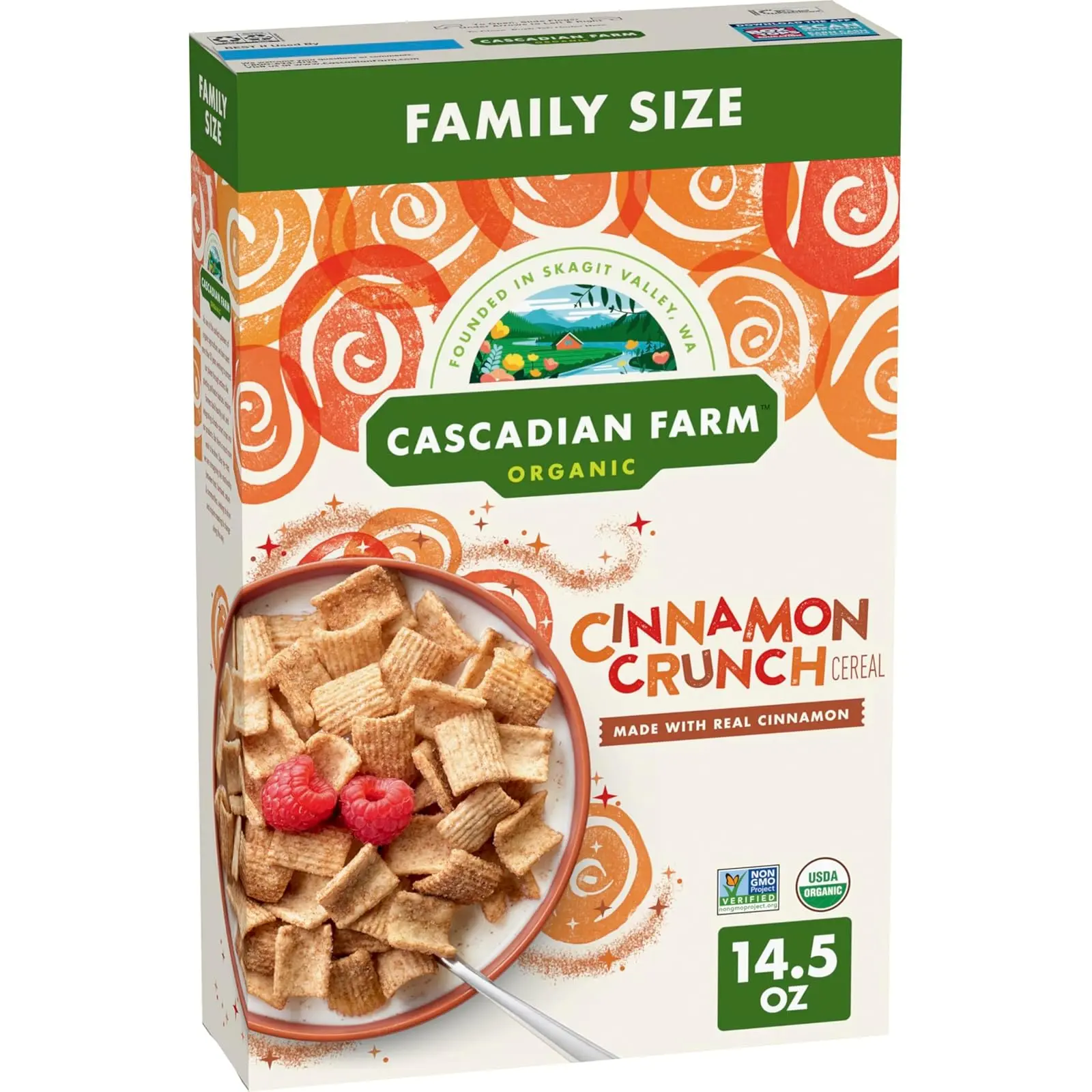 Cascadian Farm Organic Cinnamon Crunch Crispy Rice Breakfast Cereal - Non-GMO, Instant, Family Size, 14.5 oz, Pantry Food, Grain-Based On-the-Go Snack for Milk Pairing