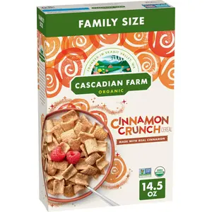 Cascadian Farm Organic Cinnamon Crunch Crispy Rice Grain Breakfast Cereal - Instant, Family Size, 14.5 oz, Pantry Food for Milk Pairing