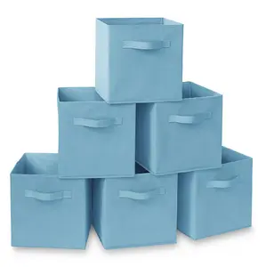 Casafield 6 Collapsible 11" Fabric Cubby Cube Storage Bin Baskets for Shelves - Baby Blue