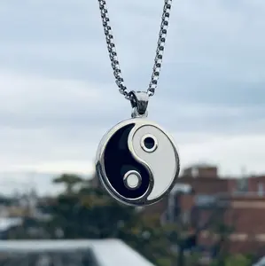 Stainless Steel Protection Amulet Ying Yin Yang Pendant Necklace Men