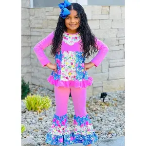 Bubbly Pink Floral Patchwork Ruffle Pants Set