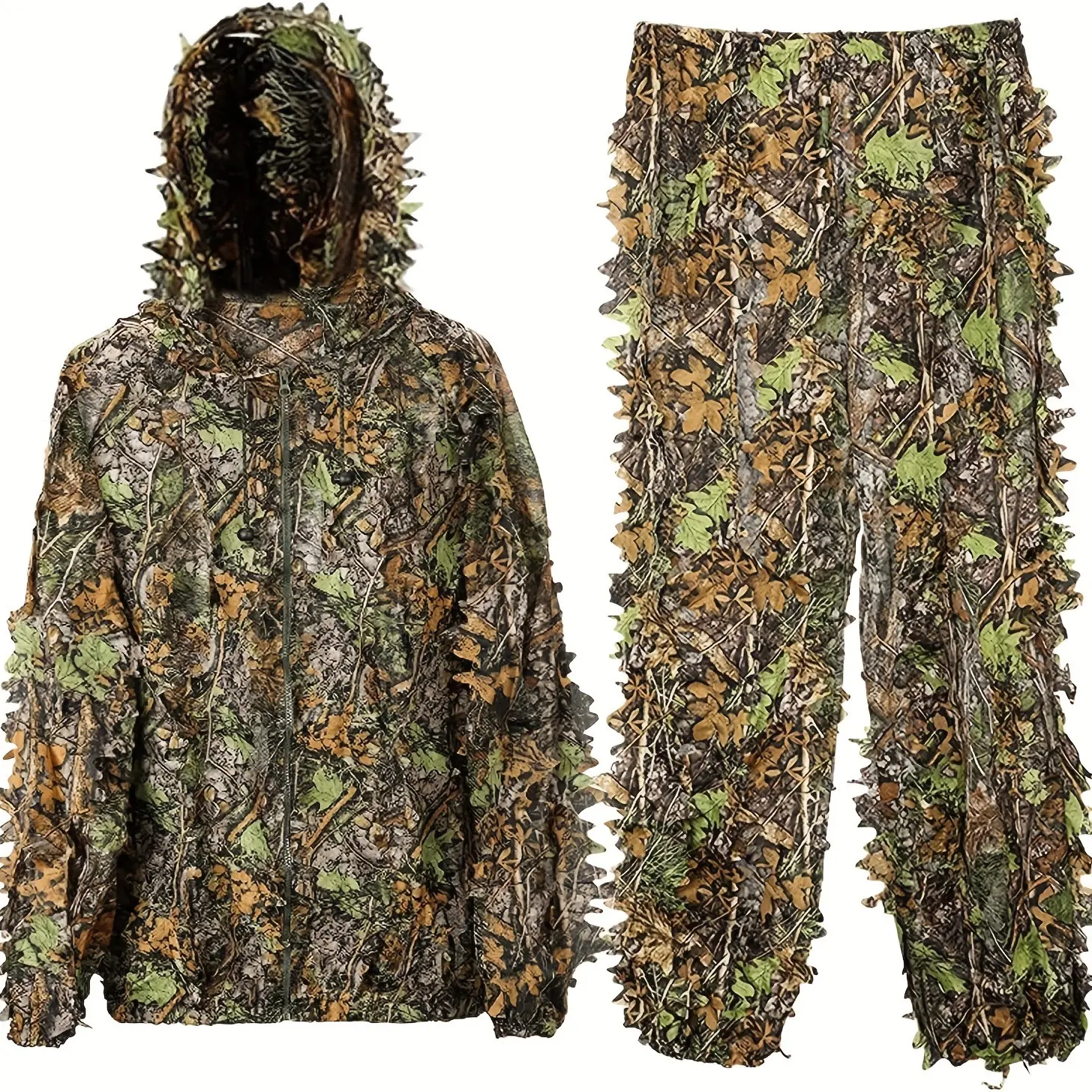 Men's 3D Leaf Ghillie Suit Set, Lightweight Breathable Synthetic Mesh with a Secure Fit for Hunting, Wildlife Photography, and Tactical Training, Photographers, Tactical Gear, Extended Field Operations, Freedom Of Movement, 3D Leaf And Branch Attachments,