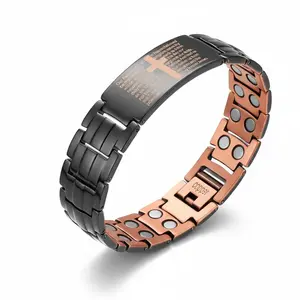 Mens Cross Bracelets - Adjustable Magnetic Bracelet with Sizing Tool & Triple Ultra Strength Magnets - Masculine Design Jewelry Box Black for Men