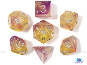 Blackberry Lemonade | Yellow, Purple, Pink Glittery Swirls | Acrylic Dice Set (7)