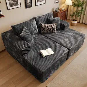 XIZZI 75" Oversized Boneless Double Chaise Lounge Sofa, Modern Compressed  Plush Corduroy Upholstered Sectional Cloud Couch Bed, Comfy Lazy Chair for Living Room, NO Assembly Required
