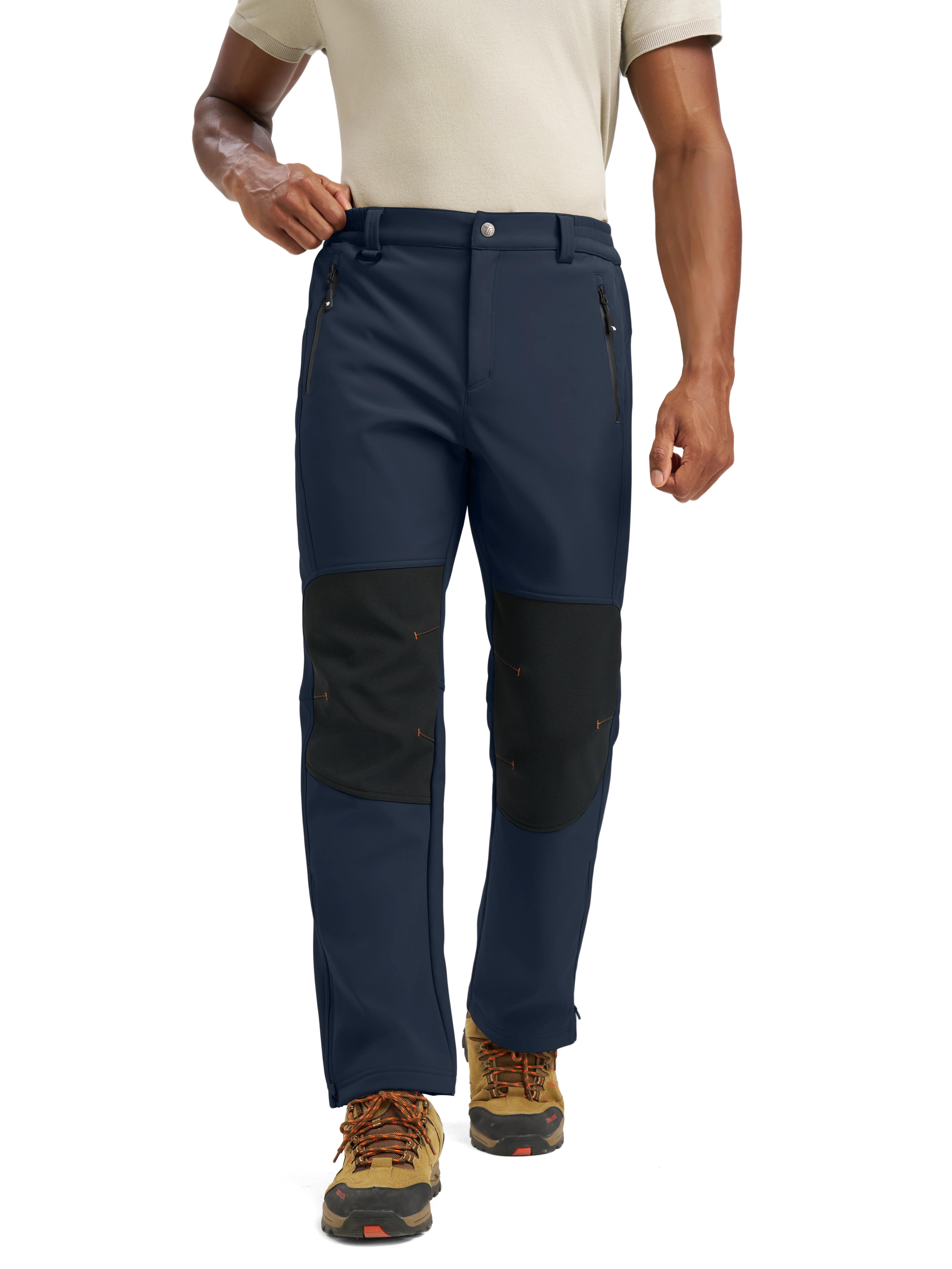 TBMPOY Male Regular Fit Snow Ski Pants - Waterproof, Insulated, Fleece Lined Winter Snowboarding Hiking Ice Fishing Outdoor Pants with Zipper Bottom Leg (Fathersday Gift)
