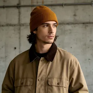 Classic Khaki Knit Beanie, Unisex Warm Cuffed Knit Hat
