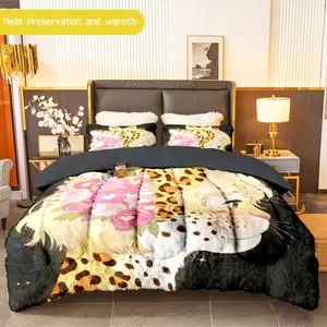 3pcs (1 comforter + 2 pillowcases) Cheetah Print Flannel & Milk Velvet Comforter Set, Soft Cozy Warm Bedding Set for Adults, Trendy Milk Velvet Bedding Essentials