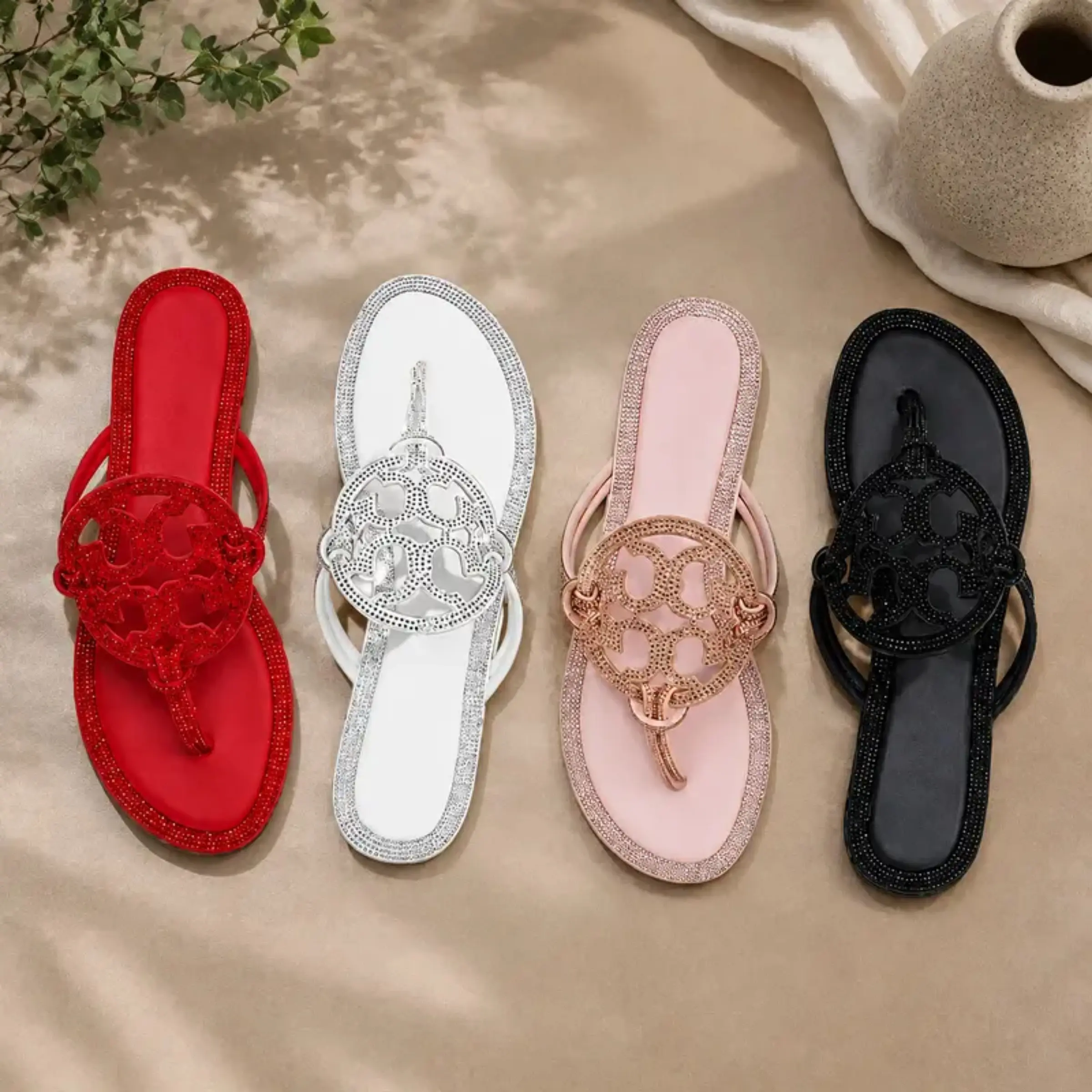 The 2026 Women’s Sparkly Crystal Rhinestone Cutout Logo Flat Thong Sandals, Luxury Bling Flip Flops with Cushioned Soft Padded Insole, Non-Slip Rubber Sole Elegant Summer Footwear for Beach Vacation, Wedding Party & Daily Casual Walking
