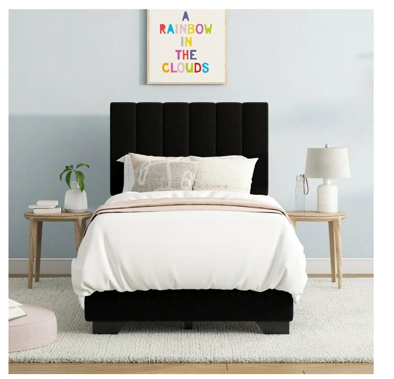 Reece Channel Stitched Upholstered Twin Bed, Black