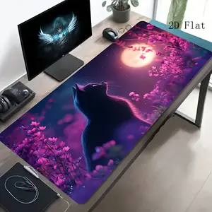 High Quality Large Esports Gaming Mouse Pad, Moon View With Purple Floral Design, Non-Slip Washable Rubber Base, Oversized Desk Mat, Office Desk Accessory, Computer Decor, Desktop Decoration, Stain-Resistant Gaming Mousepad, Extra-Long Desk Mat For Gamers