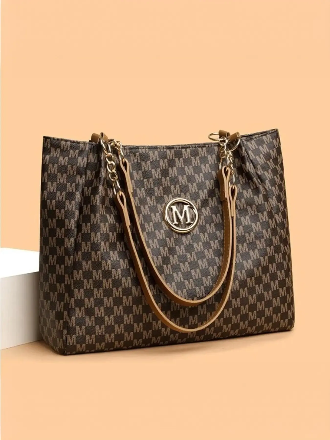 Women's Large Capacity Vintage Tote Bag, Fashion Patterned Bag, Letter Pattern PU Leather Shoulder Clutch, Adjustable Strap, All Seasons, Perfect Gift, PU Tote Satchel