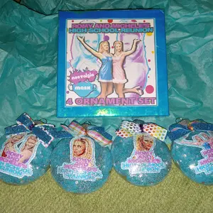 Romy and Michele's High School Reunion 4 piece shatterproof ornaments in box