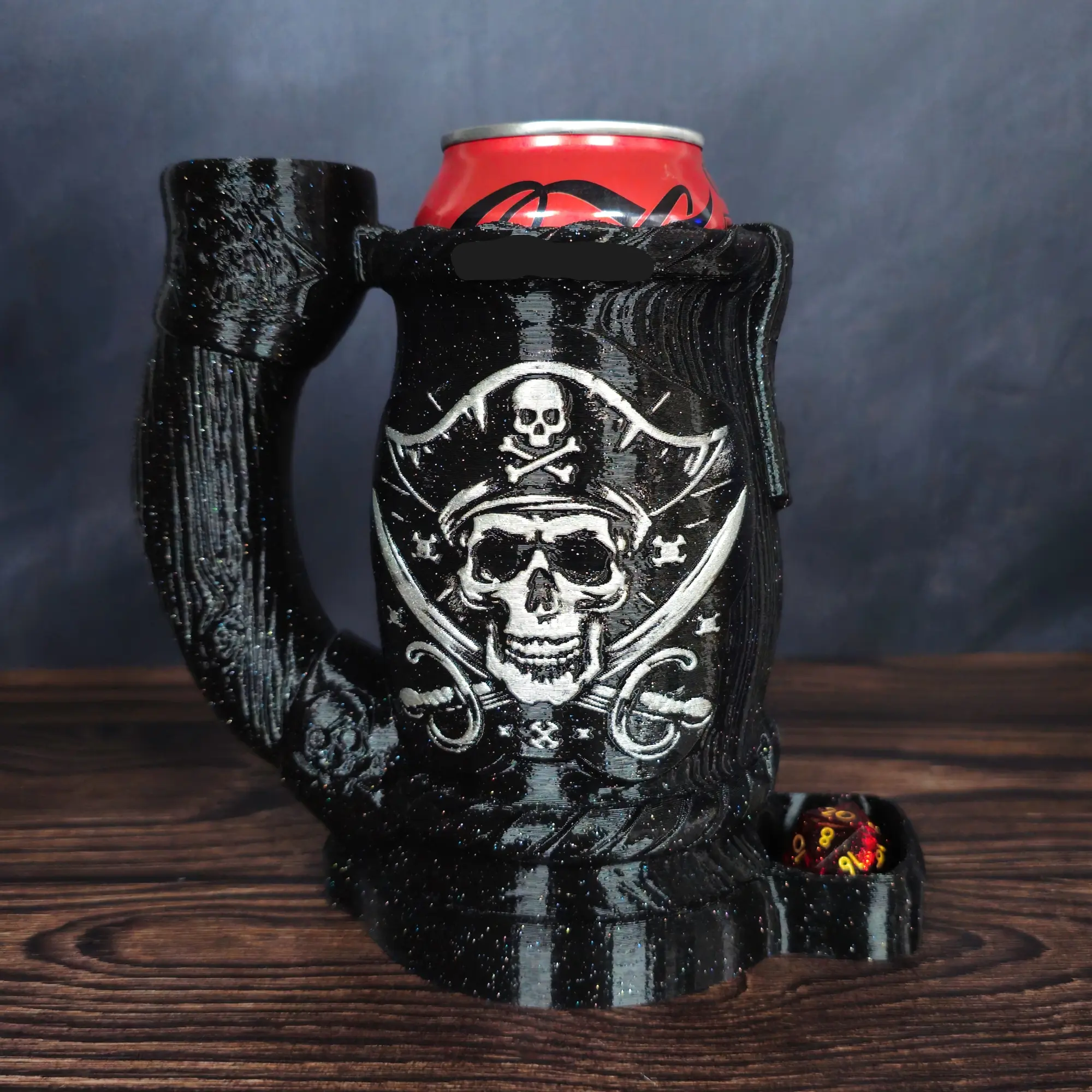 Pirate Dice Tower Mug Can Koozie - Table Top Gaming Cup for 12 oz Cans - DND Gaming Accessory Reusable