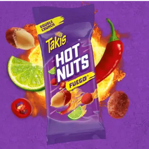 Takis Fuego Hot Nuts Snack Size Pouch, Extreme Spicy Double-Crunch Peanuts Hot Chili Pepper & Lime, 3.2 oz