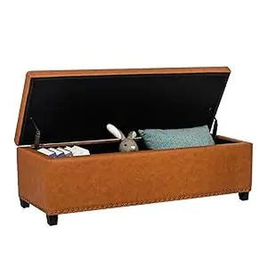 Adeco 47" Storage Ottoman Bench, Rectangle Lift Top Coffee Table with Large Storage Space, Upholstered Tufted Faux Leather Footrest Stool Toy Box for Living Room Bedroom Dorm Entryway, Rivet Orange