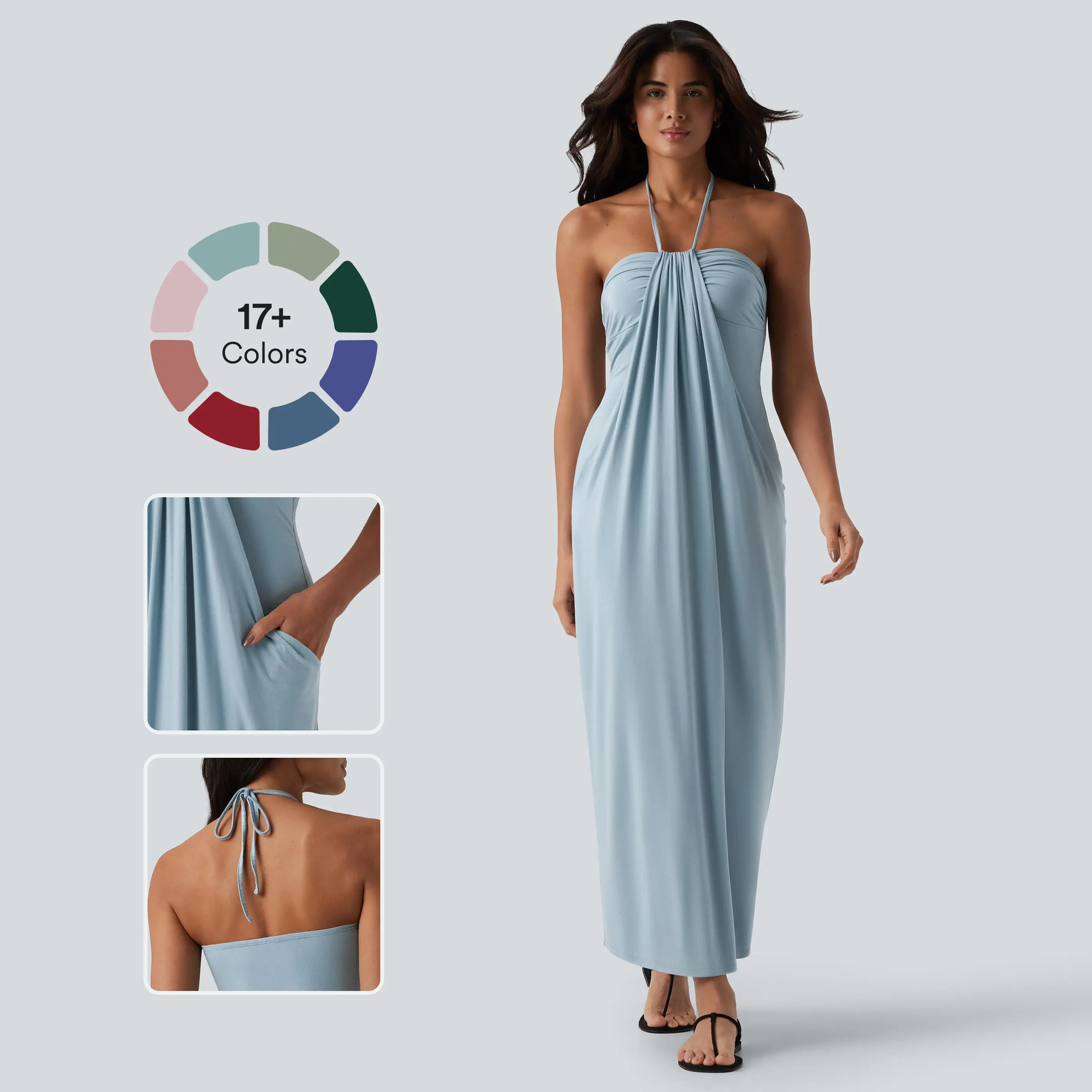 【Creator’s Pick】Halara Halter Tie Back Maxi Dress with Pockets 【Creator’s Pick】Halara Halter Tie Back Maxi Dress with Pockets