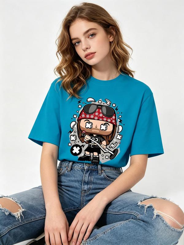 Women's Fitted Short-Sleeve Axl Rose Distinctive Print Pure Cotton Tee - Casual Lady's Lightweight Tshirt, Comfortable Fabric, Streetwear for Beach