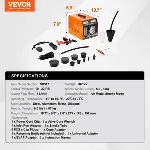 VEVOR Automotive Smoke Machine Leak Detector, EVAP Smoke Machine Leak Tester with Built-in Air Pump, Pressure Gauge Flow Meter, Dual-Mode Diagnostic Leak Detector for Vacuum, Fuel, Pipeline Testing