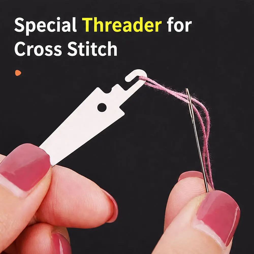 Metal Needle Threader Tool, Dual‑Head Stainless Steel Hand Sewing Threader, Quick Threading Helper for Cross Stitch Hand Sewing DIY Crafts