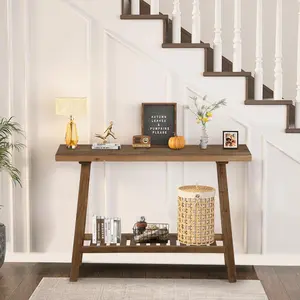 Farmhouse Reclaimed Solid Wood Console Table, 2-Tier Narrow Entryway Accent Table, Multi-functional Sofa Side Storage Display Table for Hallway, Foyer and Living Room